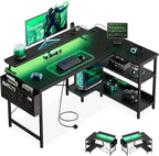 L Shaped Gaming Desk with LED Lights Power