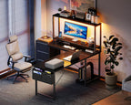 L Shaped Gaming Desk with LED Lights Power