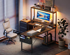 L Shaped Gaming Desk with LED Lights Power
