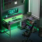 L Shaped Gaming Desk with LED Lights Power