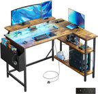 L Shaped Gaming Desk with LED Lights Power