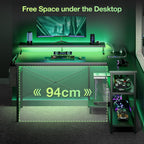 L Shaped Gaming Desk with LED Lights Power
