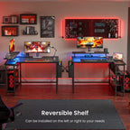 L Shaped Gaming Desk with LED Lights Power