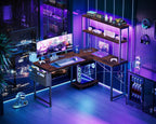 L Shaped Gaming Desk with LED Lights Power