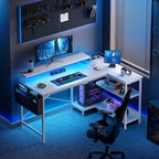 L Shaped Gaming Desk with LED Lights Power