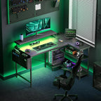 L Shaped Gaming Desk with LED Lights Power