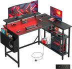L Shaped Gaming Desk with LED Lights Power