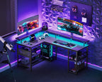 L Shaped Gaming Desk with LED Lights Power