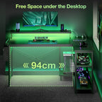 L Shaped Gaming Desk with LED Lights Power