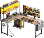 L Shaped Gaming Desk with LED Lights Power