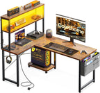 L Shaped Gaming Desk with LED Lights Power