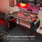 L Shaped Gaming Desk with LED Lights Power