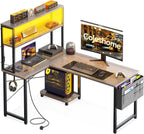 L Shaped Gaming Desk with LED Lights Power