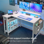 L Shaped Gaming Desk with LED Lights Power