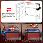 L Shaped Gaming Desk with LED Lights Power