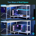 L Shaped Gaming Desk with LED Lights Power