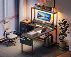 L Shaped Gaming Desk with LED Lights Power