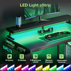 L Shaped Gaming Desk with LED Lights Power