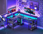 L Shaped Gaming Desk with LED Lights Power