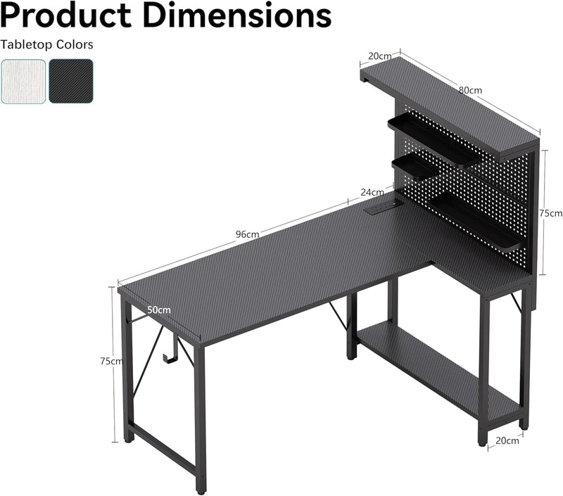 L Shaped Gaming Desk with Pegboard Hutch Shelves