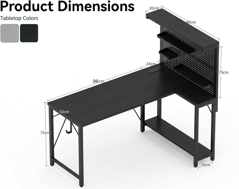 L Shaped Gaming Desk with Pegboard Hutch Shelves