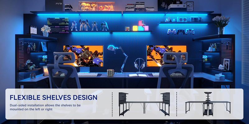 L Shaped Gaming Desk with Pegboard Hutch Shelves