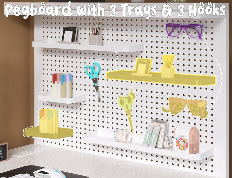 L Shaped Gaming Desk with Pegboard Hutch Shelves