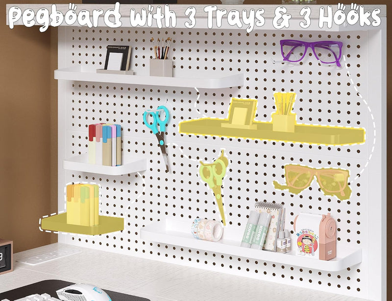 L Shaped Gaming Desk with Pegboard Hutch Shelves