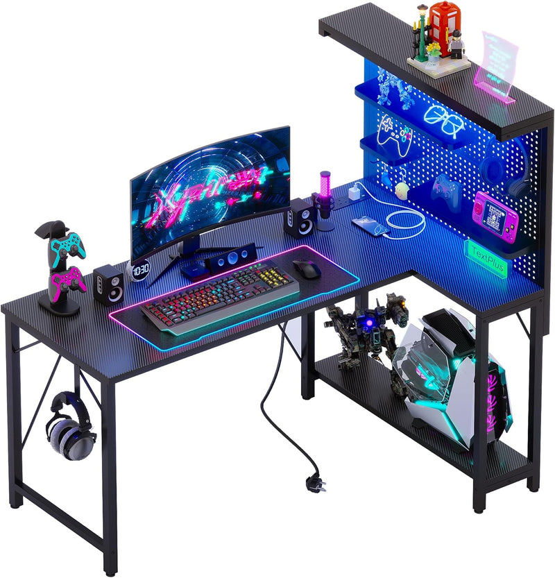 L Shaped Gaming Desk with Pegboard Hutch Shelves