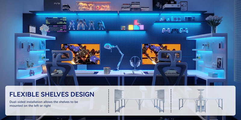 L Shaped Gaming Desk with Pegboard Hutch Shelves