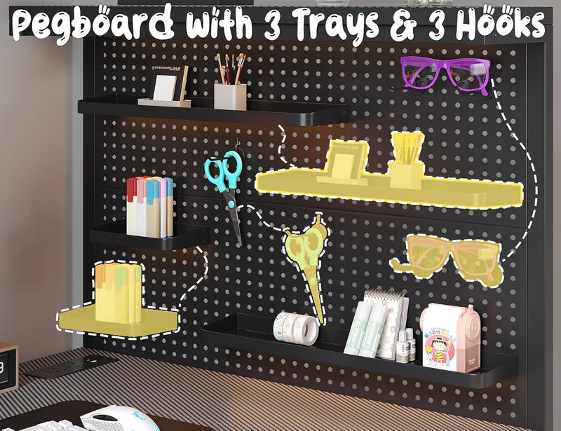 L Shaped Gaming Desk with Pegboard Hutch Shelves