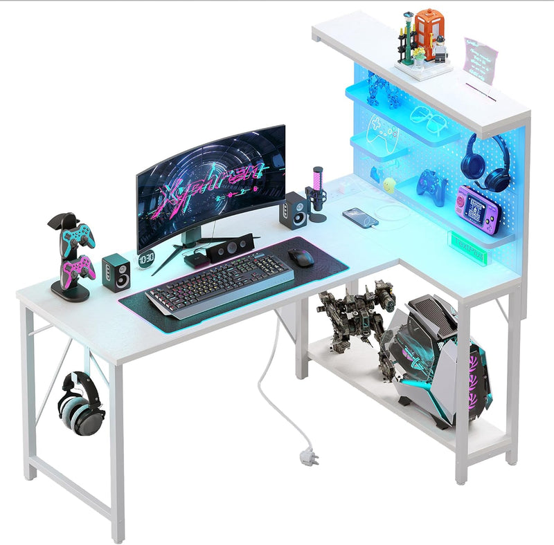 L Shaped Gaming Desk with Pegboard Hutch Shelves