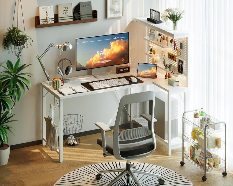 L Shaped Gaming Desk with Pegboard Hutch Shelves