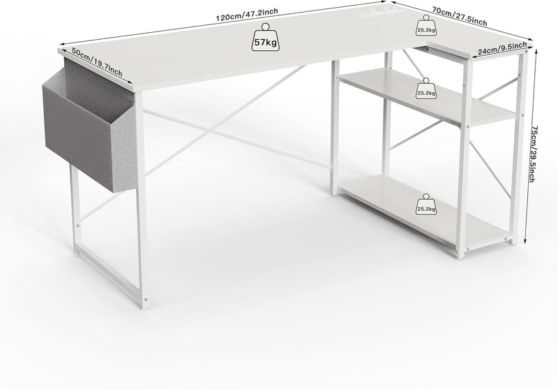 L Shaped Gaming Desk with Power Outlets