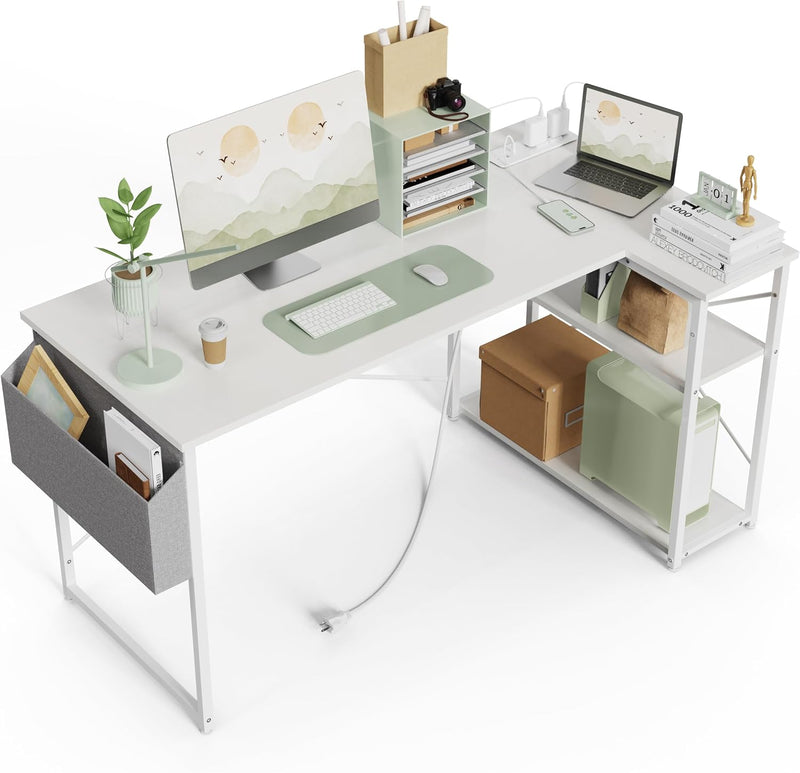 L Shaped Gaming Desk with Power Outlets