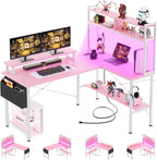 L Shaped Gaming Desk with Power Outlets LED