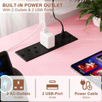 L Shaped Gaming Desk with Power Outlets LED