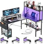L Shaped Gaming Desk with Power Outlets LED
