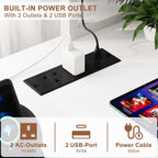L Shaped Gaming Desk with Power Outlets LED