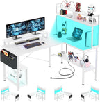 L Shaped Gaming Desk with Power Outlets LED