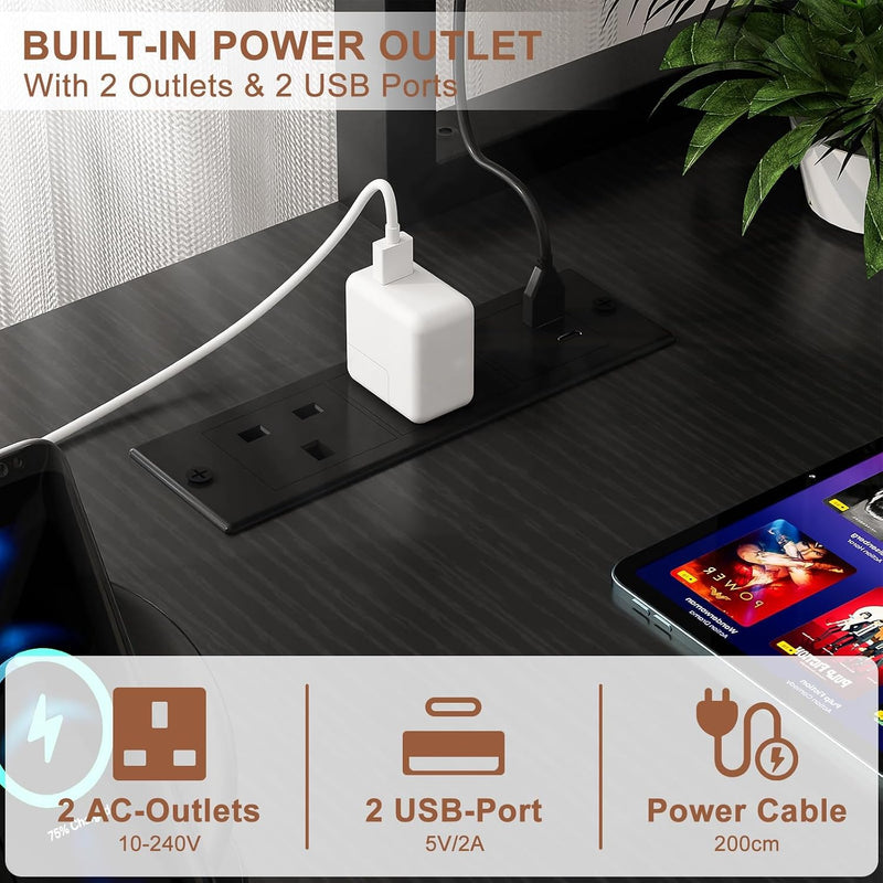 L Shaped Gaming Desk with Power Outlets LED