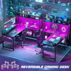 L Shaped Gaming Desk with Power Outlets LED