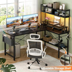 L Shaped Gaming Desk with Power Outlets LED