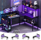 L Shaped Gaming Desk with Power Outlets LED