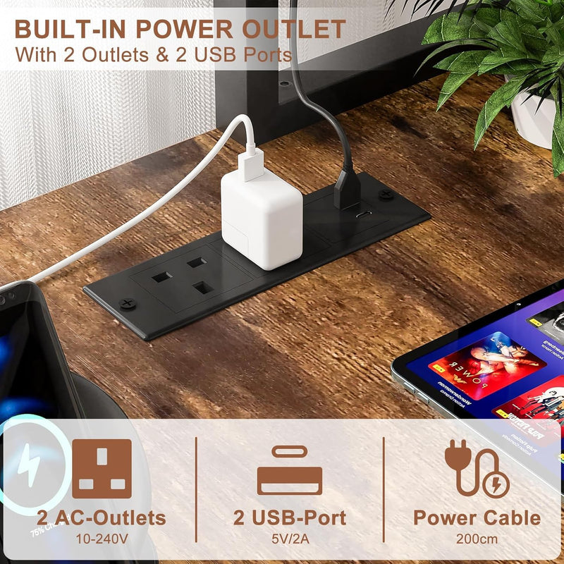 L Shaped Gaming Desk with Power Outlets LED