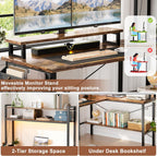 L Shaped Gaming Desk with Power Outlets LED
