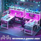 L Shaped Gaming Desk with Power Outlets LED