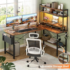 L Shaped Gaming Desk with Power Outlets LED
