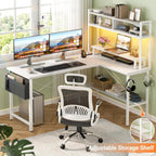 L Shaped Gaming Desk with Power Outlets LED
