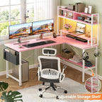 L Shaped Gaming Desk with Power Outlets LED